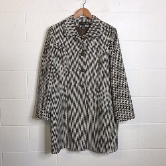 Donna Rae Womens Trench Pant Coat Jacket Brownish Black Herringbone Print Sz 14 - Picture 1 of 12